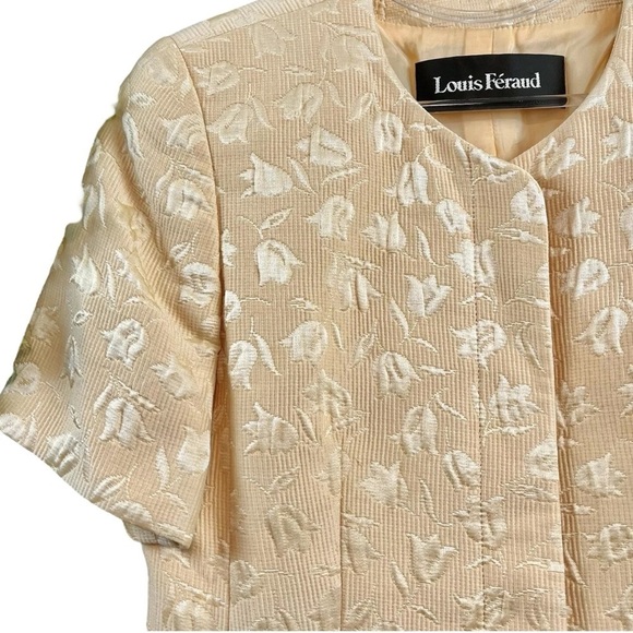 Vtg Louis Feraud Floral Silk Blend Short Sleeve Buttoned Jacket Yellow Size 6 - Picture 3 of 7